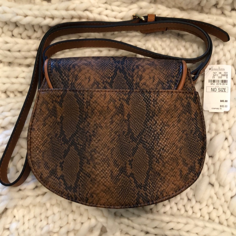 Neiman Marcus Belted Saddle Bag Faux Python NWT - Picture 2 of 7